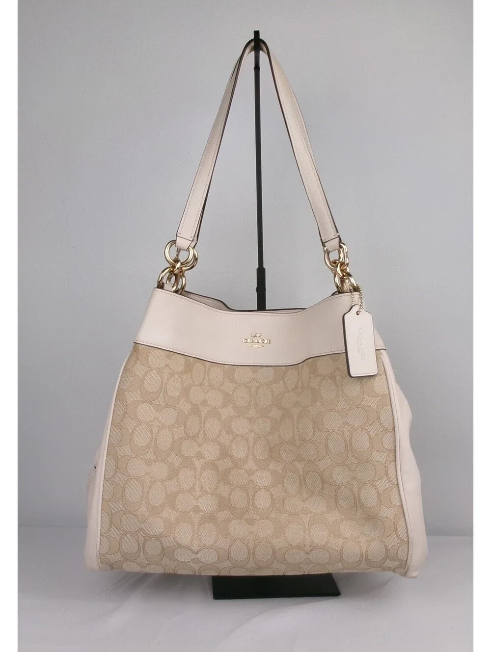 Coach F57612 Ivory Signature Canvas Leather Tote Shoulder Bag Hangtag